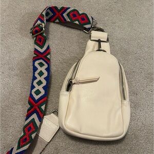 Anthropologie Cream Crossbody Bag with Patterned Strap